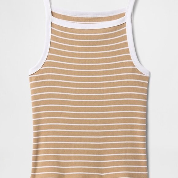GAP Modern Apron-Neck Tank Top Khaki tan & white stripe S NWT - Picture 3 of 4
